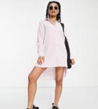 Lola May Petite Dipped Hem Shirt Dress In Textured Blush-pink