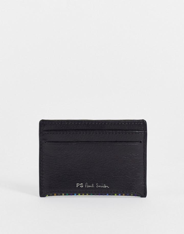 Ps Paul Smith Leather Stripe Logo Card Holder In Black
