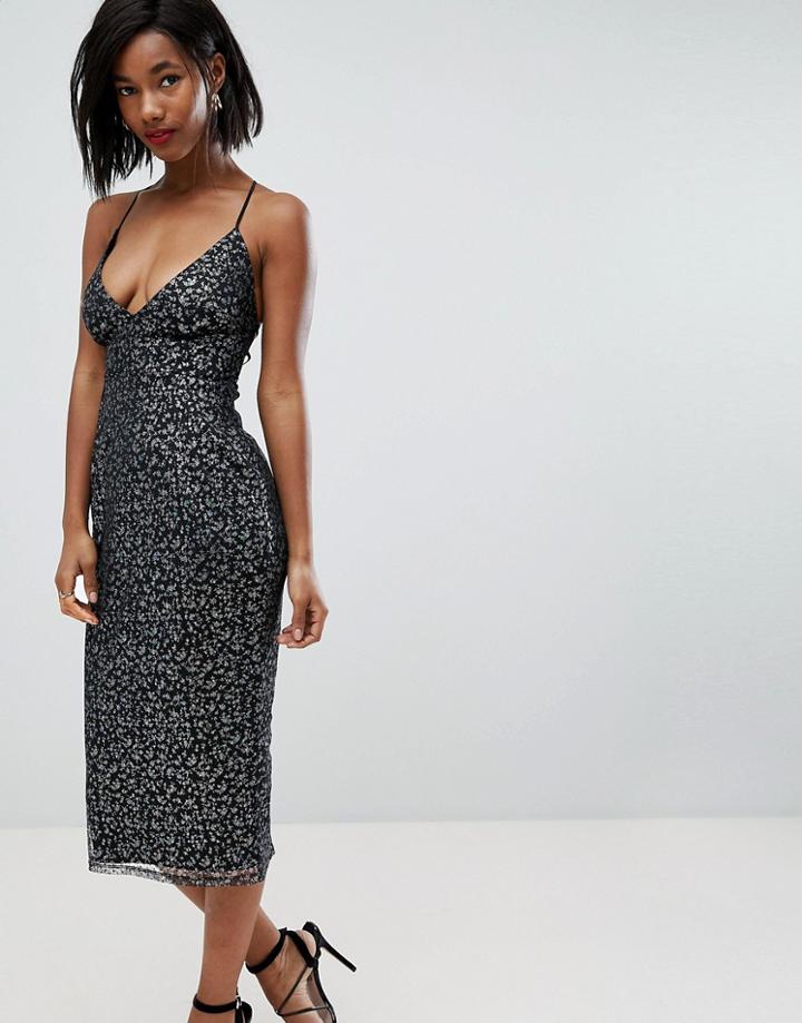 Asos Metallic Glitter Mesh Cami Pencil Midi Dress - Multi