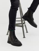 Asos Design Lace Up Boots In Black Leather With Chunky Sole - Black