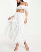 French Connection Cotton Tiered Maxi Skirt In White Embroidery - White