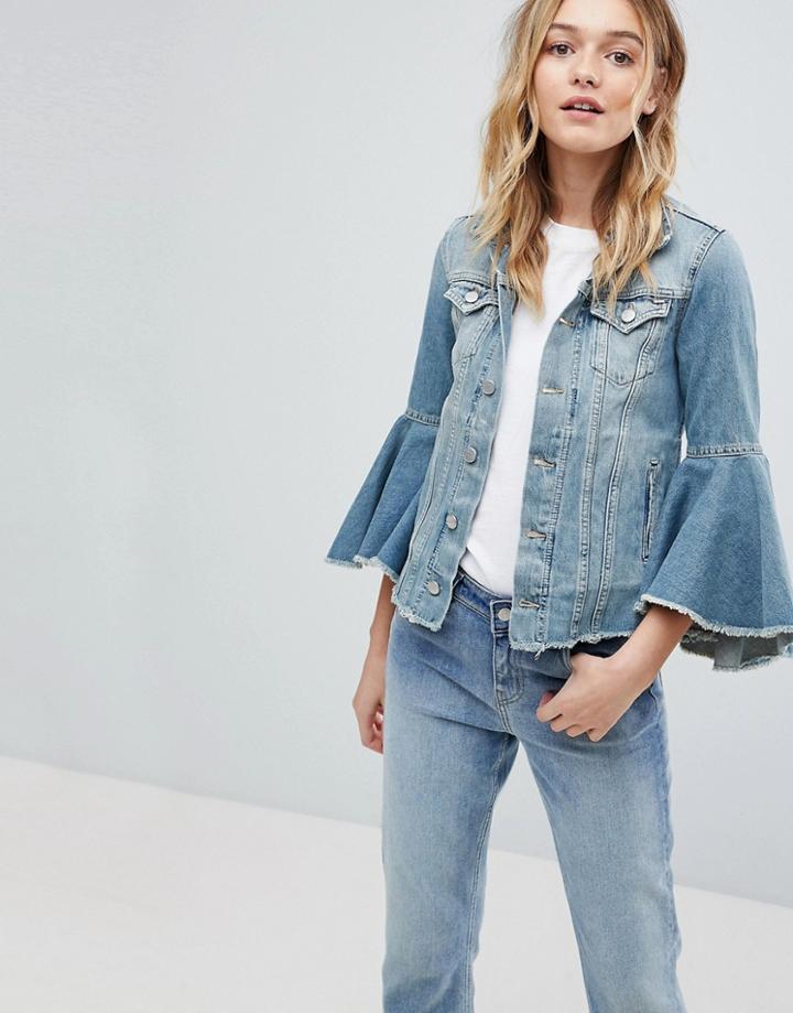 Pepe Jeans Ruffle Sleeve Denim Jacket-blue