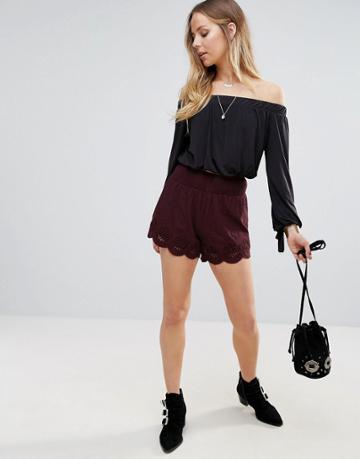 Lunik Broderie Shorts - Purple