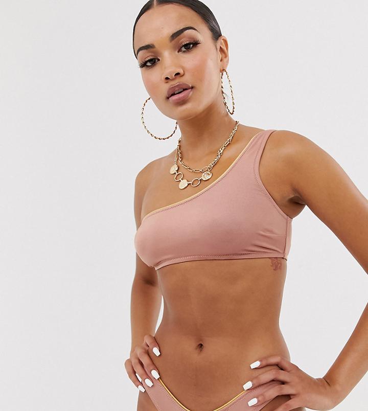 Free Society Exclusive High Shine High Leg Bikini Bottom In Rose Gold