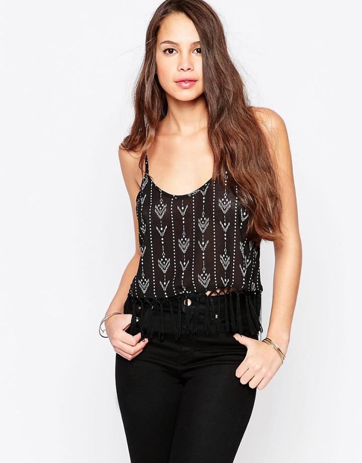 Goldie Dakota Top With Fringed Hem - Black