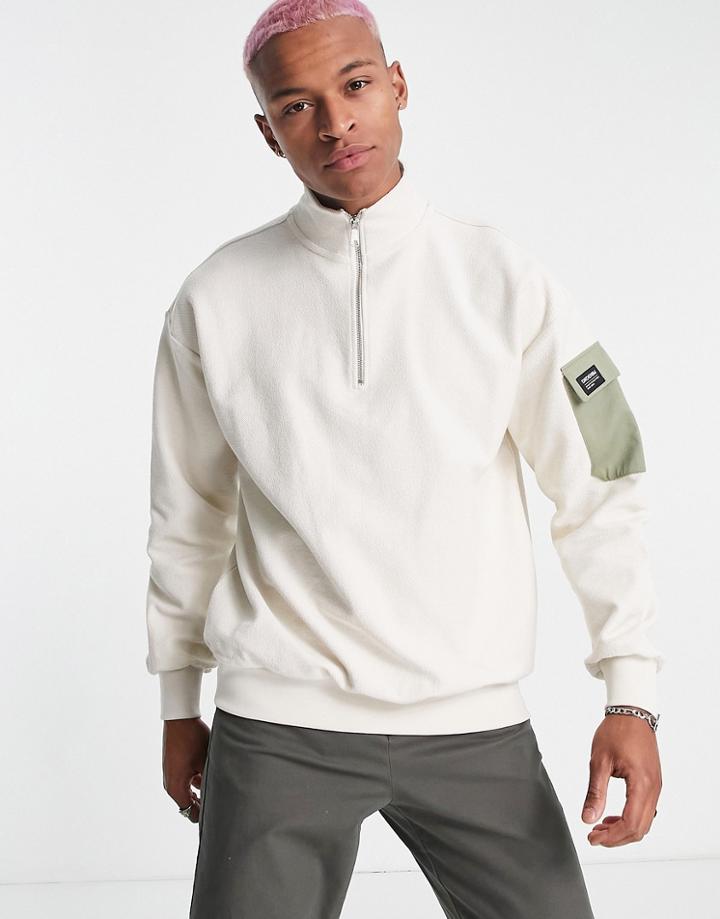 Dr Denim Half Zip Utility Sweatshirt In Off White