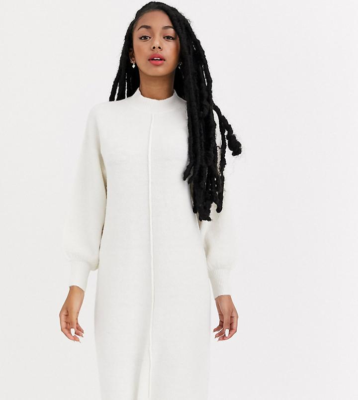 Asos Design Petite Fluffy Midi Dress With Seam Detail-cream