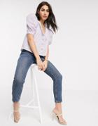 River Island Short Sleeve Collar Poplin Top In Lilac-purple