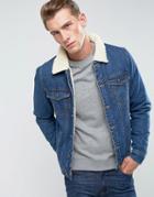 Only & Sons Denim Jacket With Fleece Collar - Blue