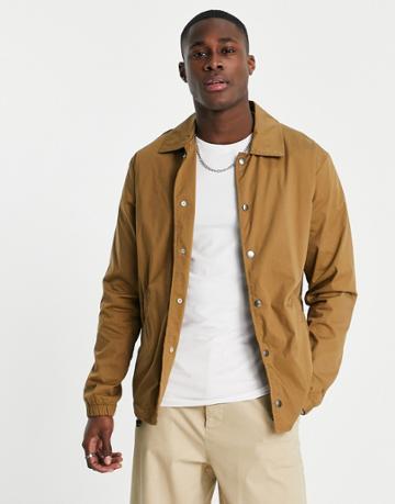 Selected Homme Cotton Blend Ripstop Coach Jacket In Brown - Brown