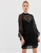 Talulah Mellifluous Sheer Spotted Ruffle Dress - Black