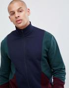 Asos Design Jersey Track Jacket With Color Blocking - Navy