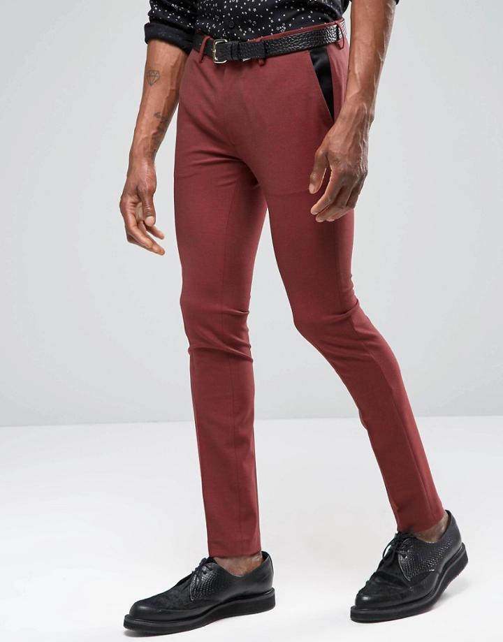 Asos Super Skinny Tuxedo Suit Pants In Dark Red - Mixed Red