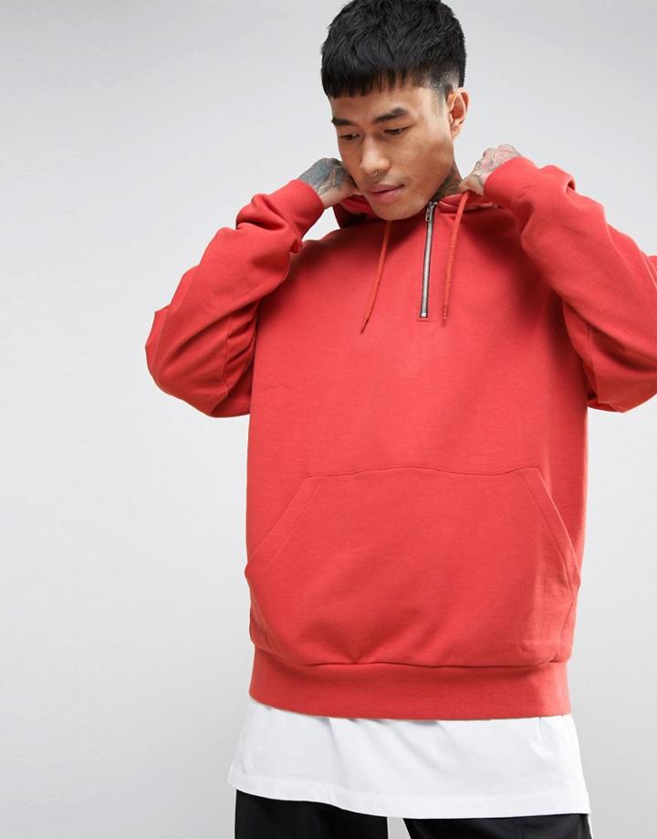 Asos Oversized Hoodie With Half Zip In Orange - Orange