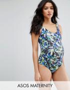 Asos Maternity Mix And Match Tankini Bikini Top In Rainforest Print - Multi