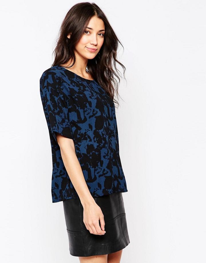 Ichi Printed Top In Majolica Blue - Majolica Blue