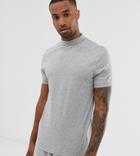 Asos Design Tall T-shirt With Rib Roll Neck In Gray Marl