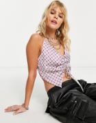 Topshop Ruched Tie Flower Tile Print Cami In Multi