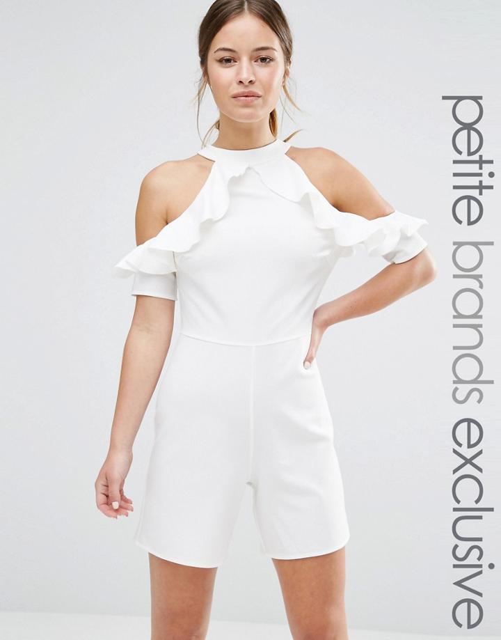 Alter Petite Cold Shoulder Ruffle Detail Romper - Cream
