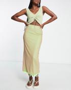 Topshop Double Mesh Layer Midi Skirt With Contrast Pop Lime Lining-neutral