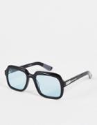 Spitfire Cut Thirty Eight Square Sunglasses In Black With Blue Lens