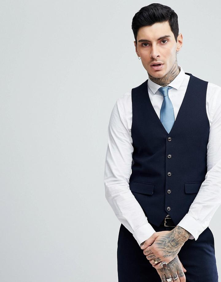 Harry Brown Navy Basket Weave Slim Fit Suit Vest - Navy