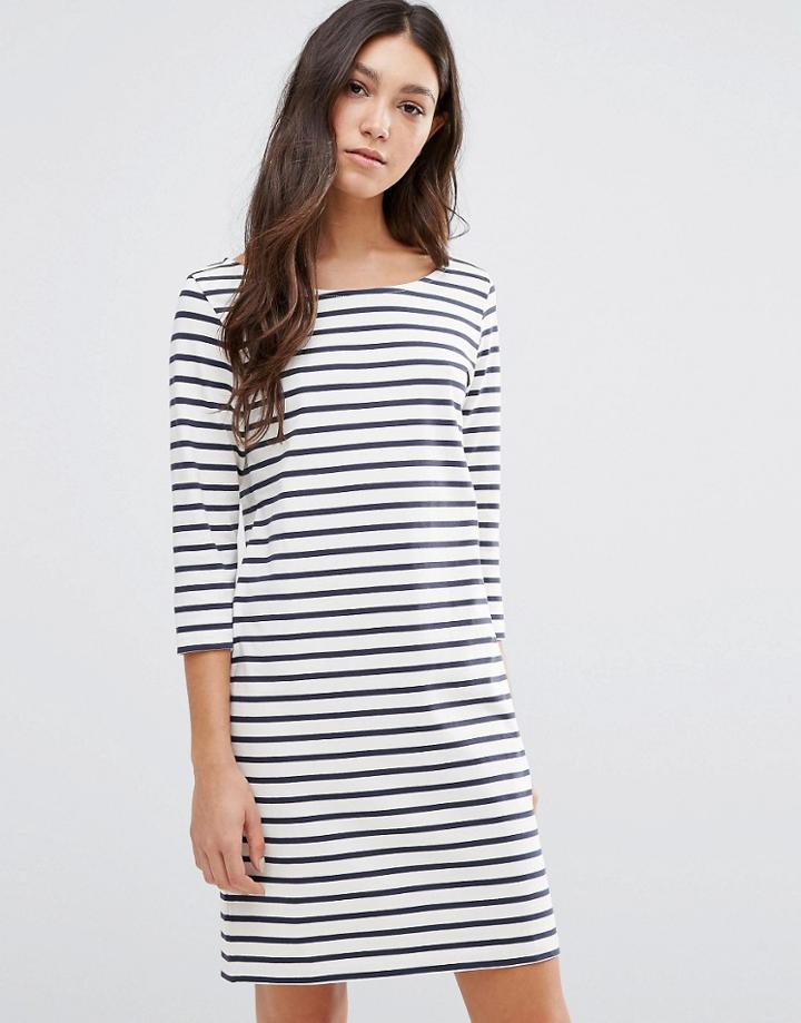 Ganni Old Spice Striped Classic Shift Dress - White
