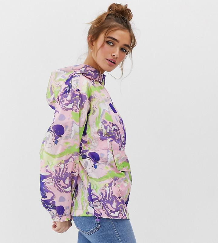 Asos Design Petite Over The Head Jacket In Marble Print - Multi