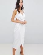 Asos Cami Satin Midi Dress With Sexy Side Cut Out - White