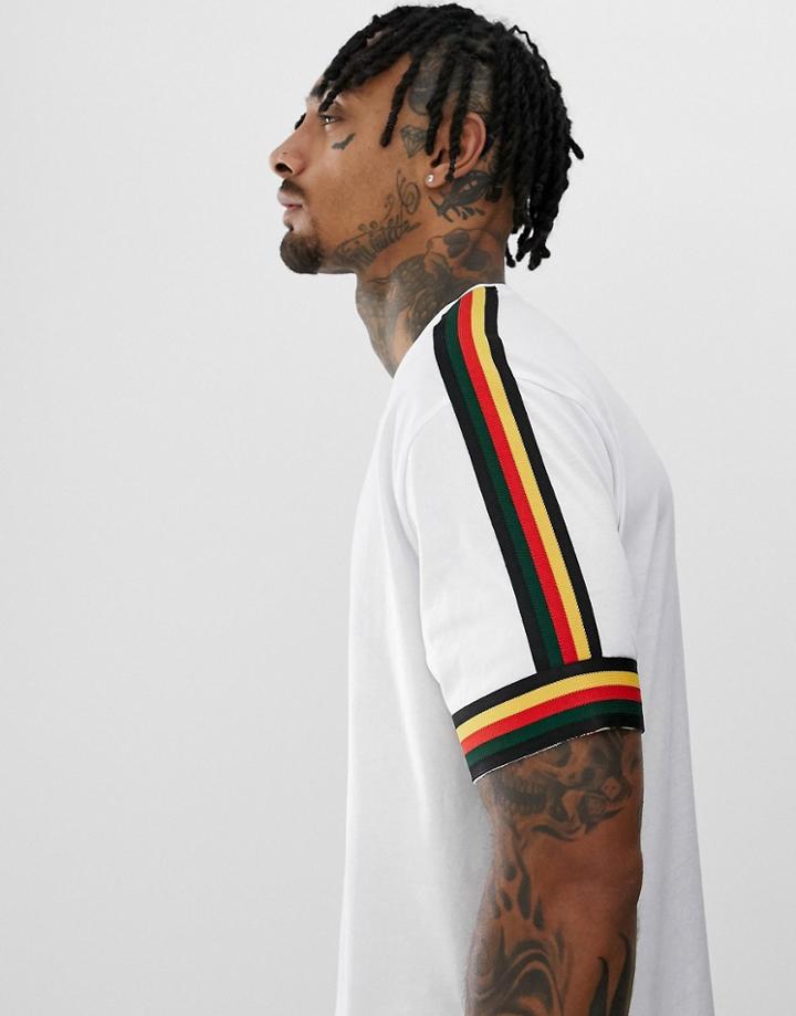 Asos Design Relaxed T-shirt With Contrast Shoulder And Sleeve Taping In White - White