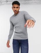 Gianni Feraud Premium Muscle Fit Crew Neck Cable Sweater-grey
