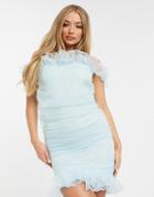 Club L Organza Ruched Strapless Mini Dress In Light Blue-blues