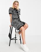 Influence Boucle Mini Dress With Contrast Piping-black