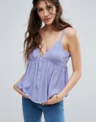 Asos Cami In Crinkle With Button Front - Blue