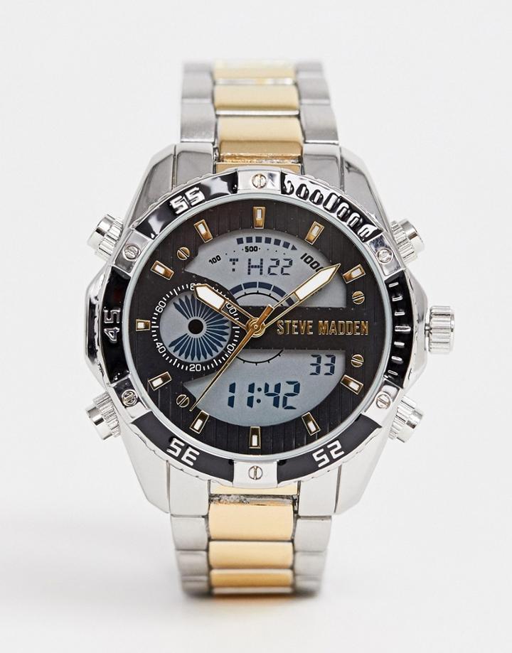 Steve Madden Mens Digital Watch With Gray Dial - Gold