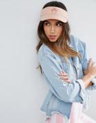 Asos Pink Twill Visor With Kissing Flamingo Embroidery - Pink