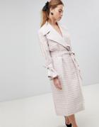 Asos Gingham Belted Coat - Purple