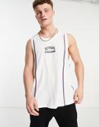 Asos Actual Athleisure Basketball Tank In Ecru With Embroidered Chest Logo And Seam Detail-white