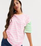 Asos Design Tall Oversized T-shirt In Neon Cutabout Stripe-multi