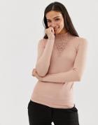 Y.a.s High Lace Neck Long Sleeved Top - Pink