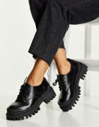 Asos Design Mayan Chunky Lace Up Flat Shoes In Black