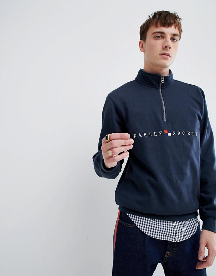 Parlez 1/4 Zip Sweatshirt With Embroidered Sport Box Logo In Navy