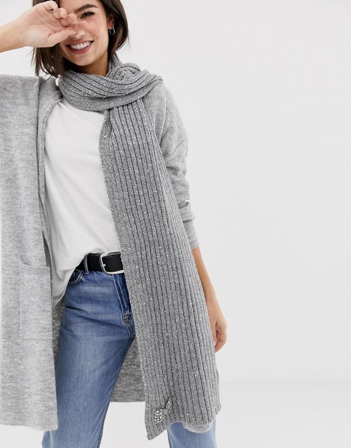 Oasis Knitted Scarf In Gray - Gray
