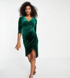 Jaded Rose Maternity Velvet Wrap Midi Dress In Emerald Green