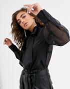 Object Mesh Organza Puff Sleeve Shirt