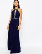 Lipsy Embellished Detail Maxi Dress With Plunge Front - Navy