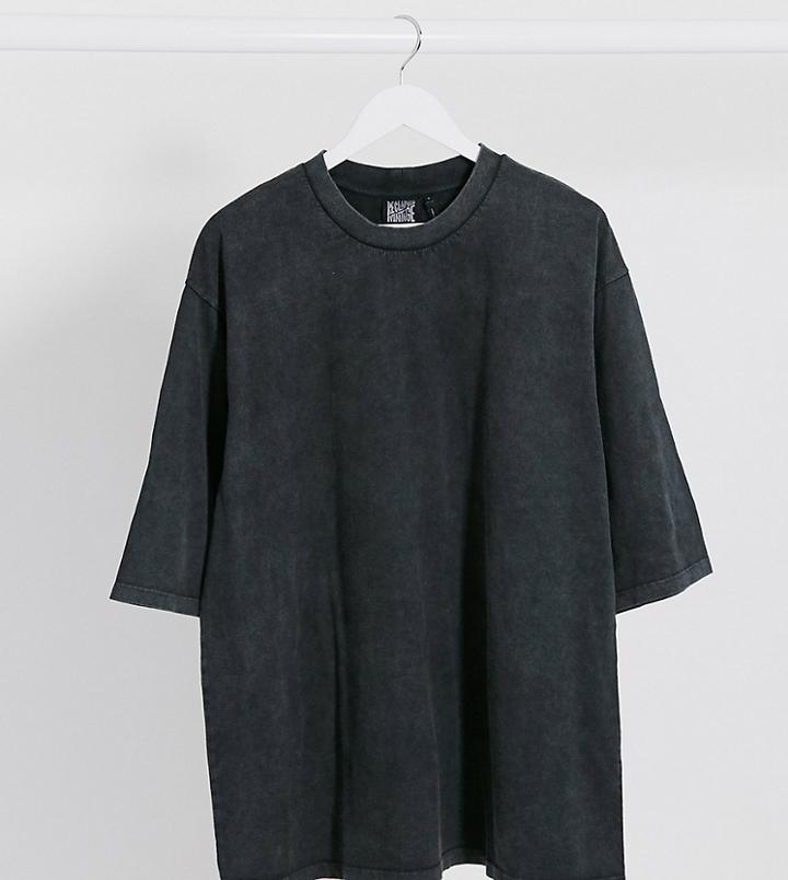 Reclaimed Vintage Inspired Boxy T-shirt With High Neck In Charcoal-grey