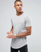 Only & Sons Longline T-shirt With Curved Hem And All Over Print - Gray