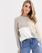 New Look Patwork Sweater In Gray Pattern