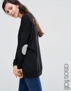 Asos Tall Swing Cardigan With Gray Oval Elbow Patch - Black